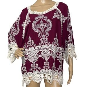 Leo & Nicole boho lace and embroidery top Large